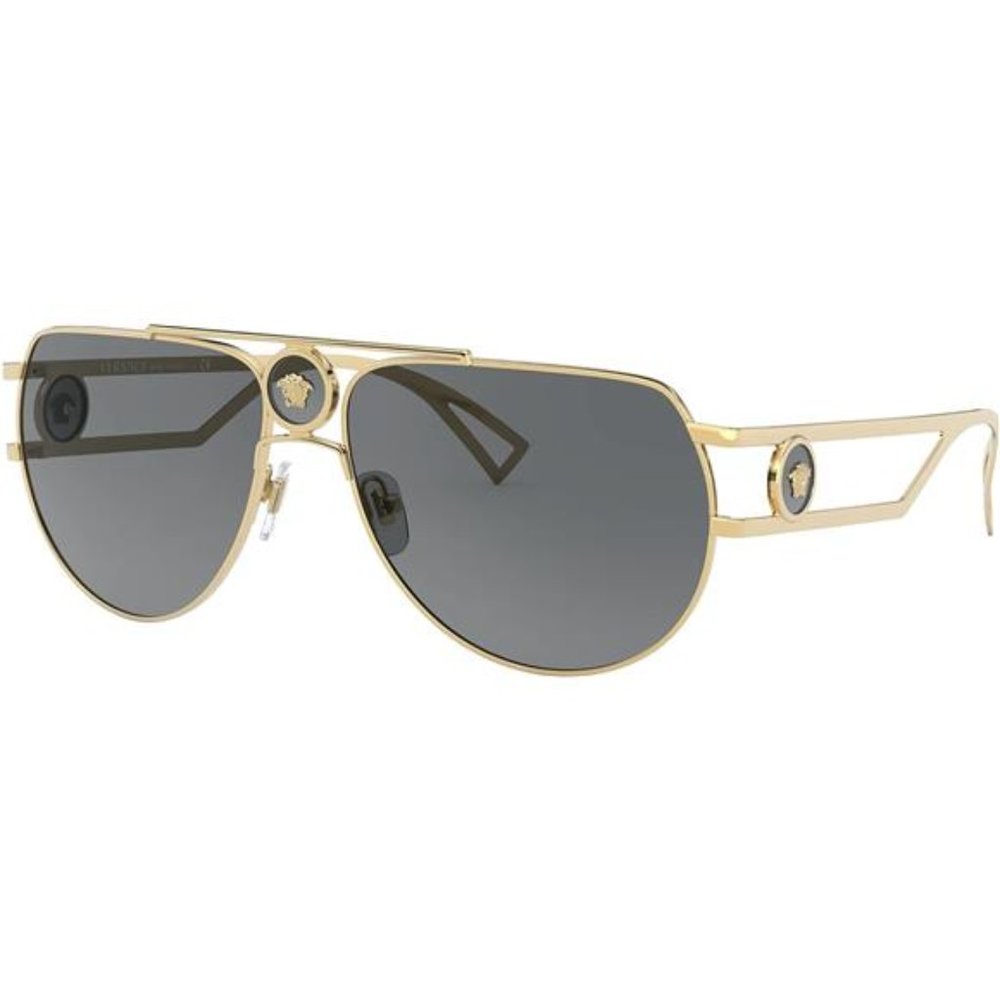 Versace UNISEX Gold Metal Aviator Sunglasses Grey Lens